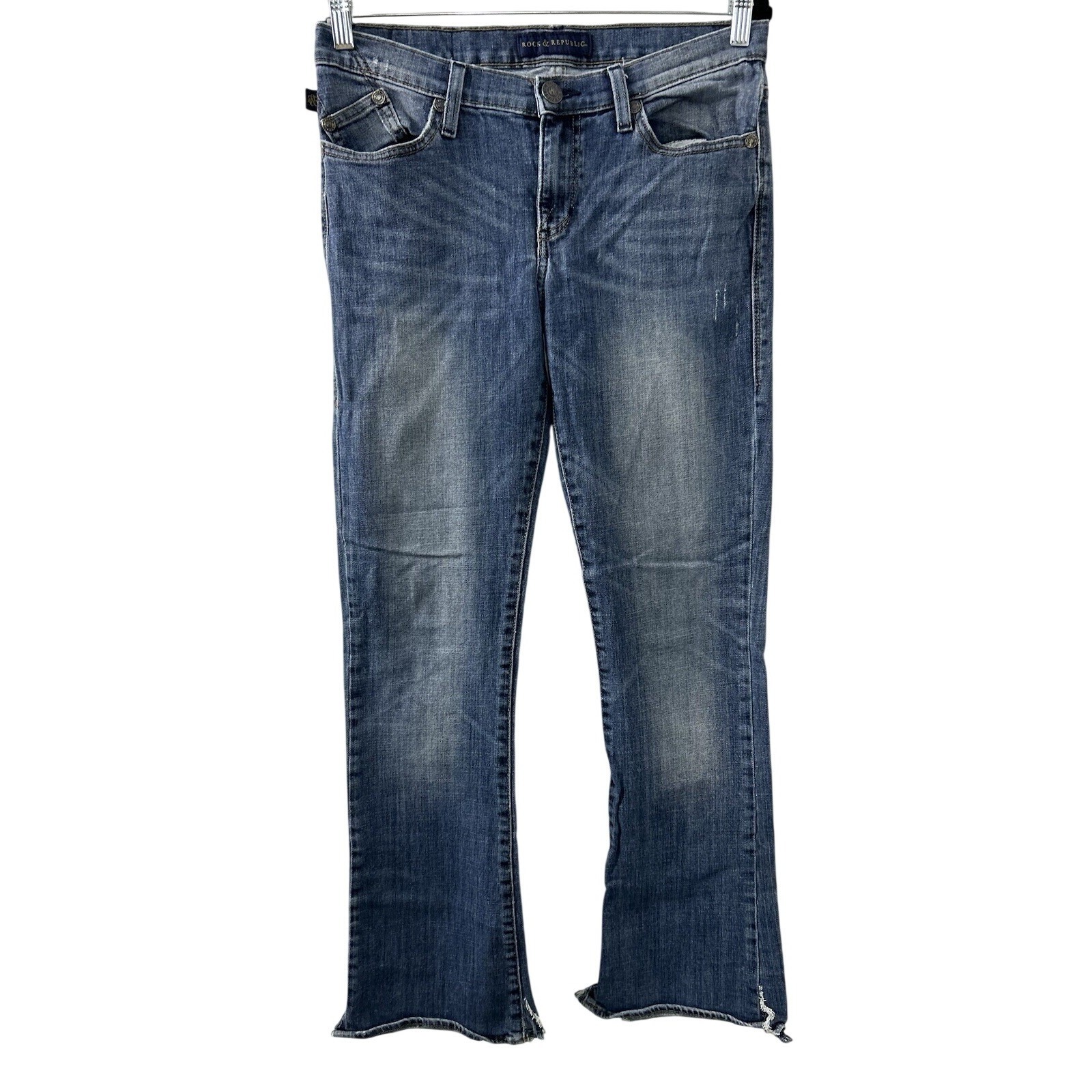 Rock & Republic Kasandra Bootcut Blue Jeans 10 Distressed Y2k Boho Grunge